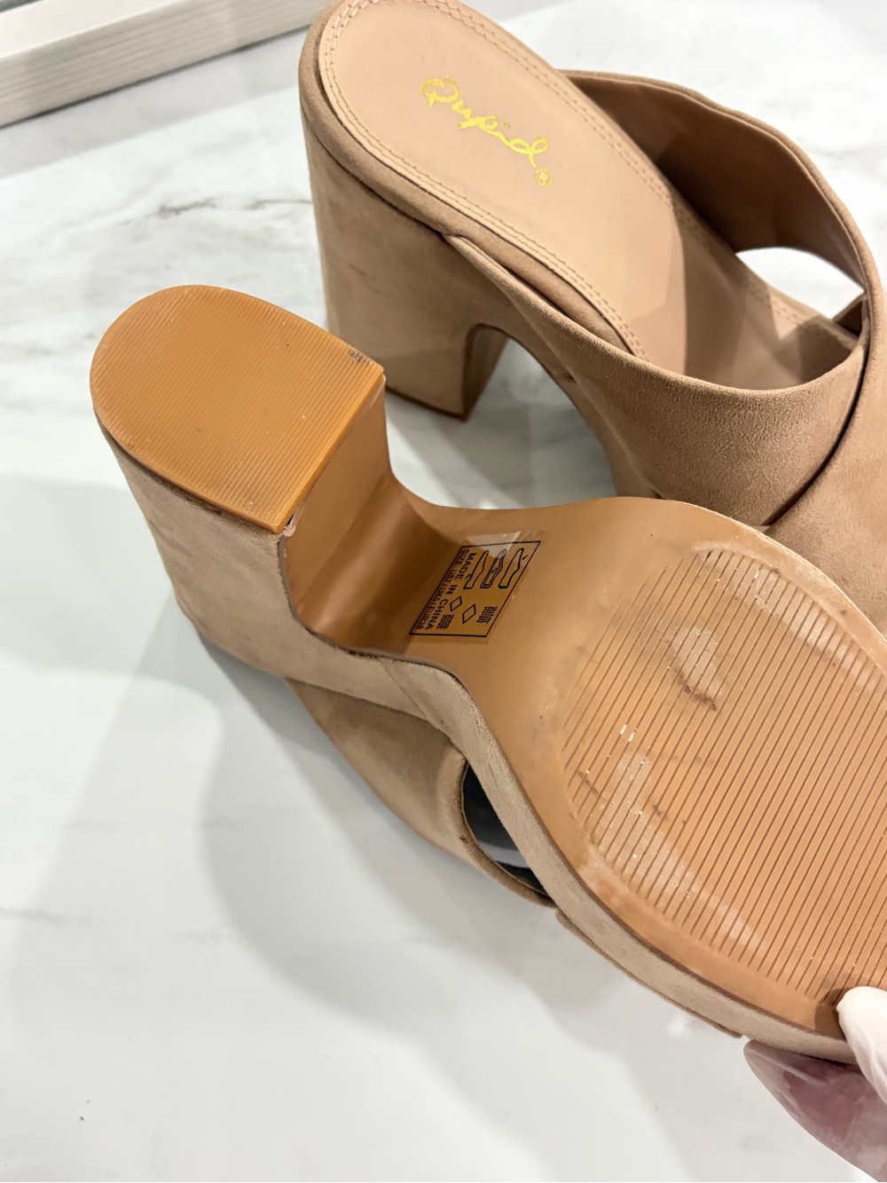 Qupid Taupe Crisscross Suede Slide Mules - Picture 3 of 7